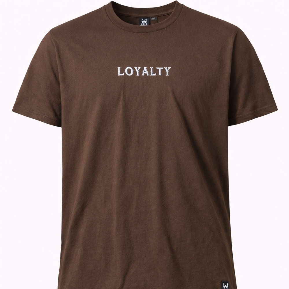 WXYZ “Loyalty” Embroidered Brown Tee – Minimalist Statement Shirt